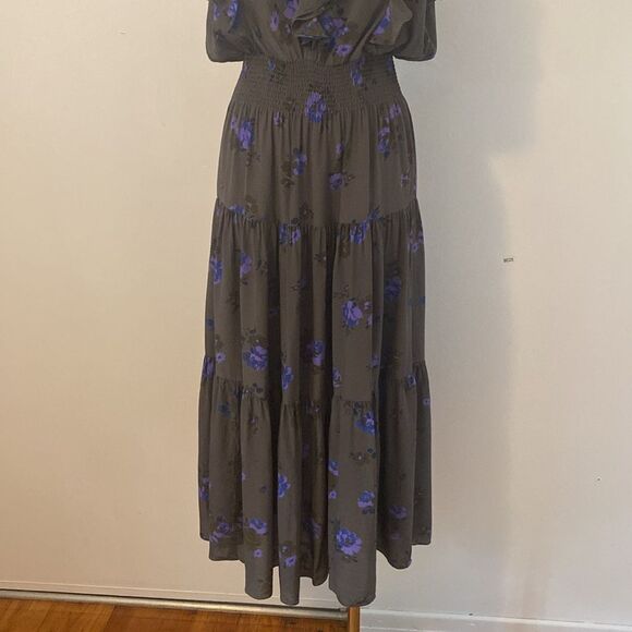 Rebecca Taylor Gray Silk Floral Maxi Dress Size 8 - Picture 4 of 12
